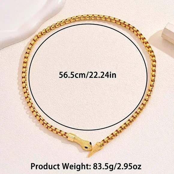 Stainless Steel Gold Snake Choker Necklace Chain Link Gold Plated - Picture 4 of 4